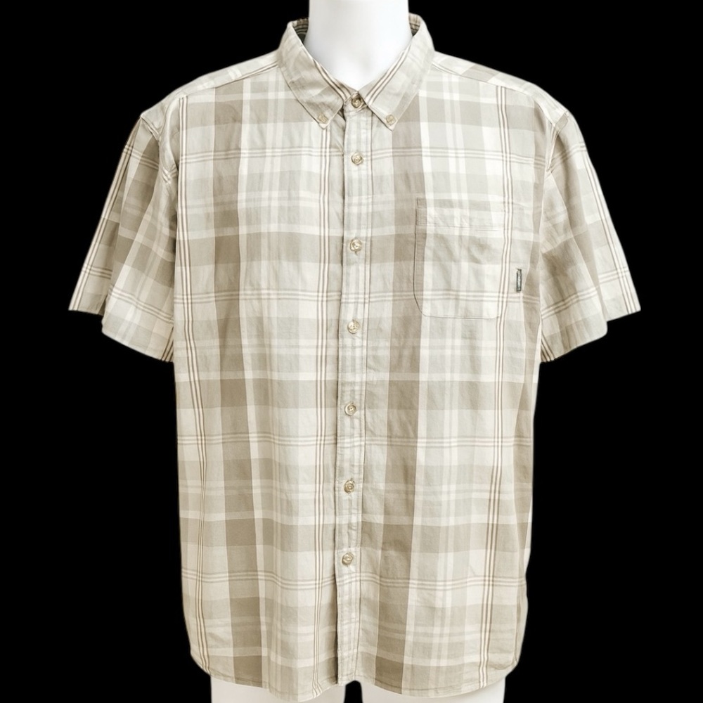 Columbia Men’s Regular Fit Short Sleeve Button-Up Tan Plaid Shirt XXL 2XL